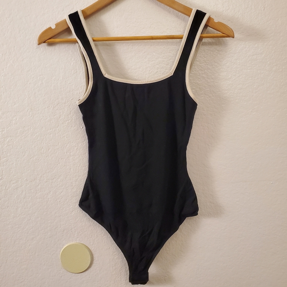 Lelis Square Neck Tank Black & White Bodysuit